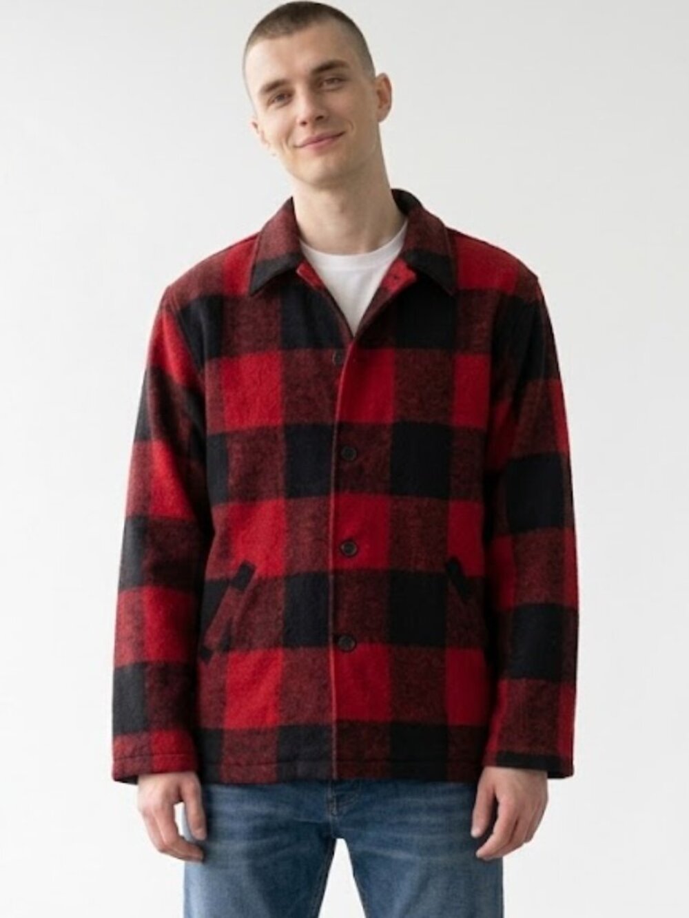 Vintage 1980s Bemidji Woolen Mills Buffalo Red Plaid Wool Hunting Jacket Men's S